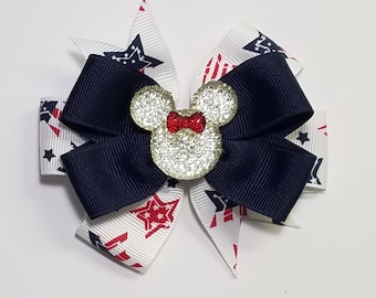 3.5" Patriotic Stars Hair Bow *You Choose Solid Bow Color*