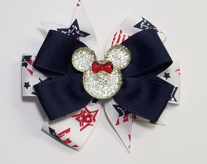 3.5" Patriotic Stars Hair Bow *You Choose Solid Bow Color*