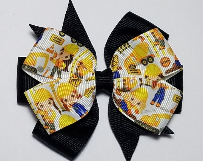 3.5" Construction Girls Hair Bow *You Choose Solid Bow Color*