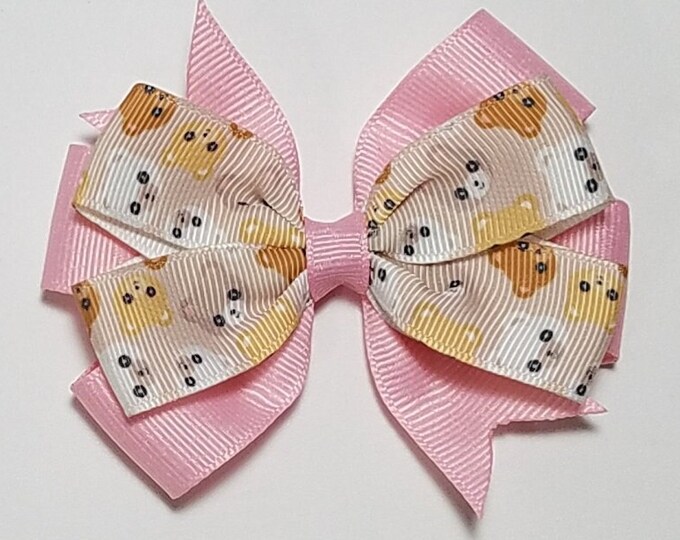 3.5" Teddy Bear Hair Bow *You Choose Solid Bow Color*