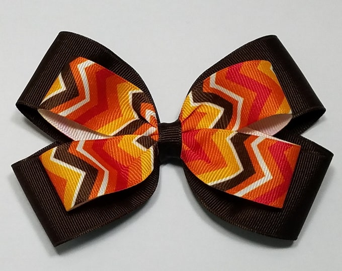 5" Fall Chevron Hair Bow *You Choose Solid Bow Color*