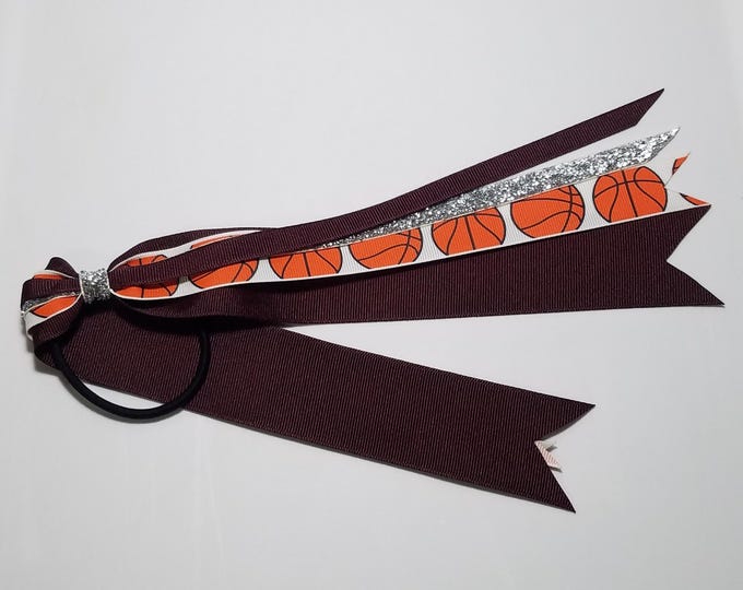 Basketball Ponytail Streamer *You Choose Solid Ribbon Color- Glitter Color & Length*
