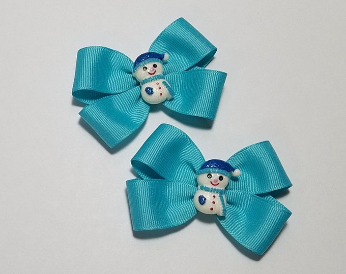 3" Snowman Pigtail Hair Bow Set *You Choose Solid Bow Color*