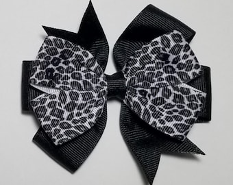 3.5" Leopard Hair Bow *You Choose Solid Bow Color*