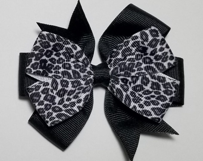 3.5" Leopard Hair Bow *You Choose Solid Bow Color*