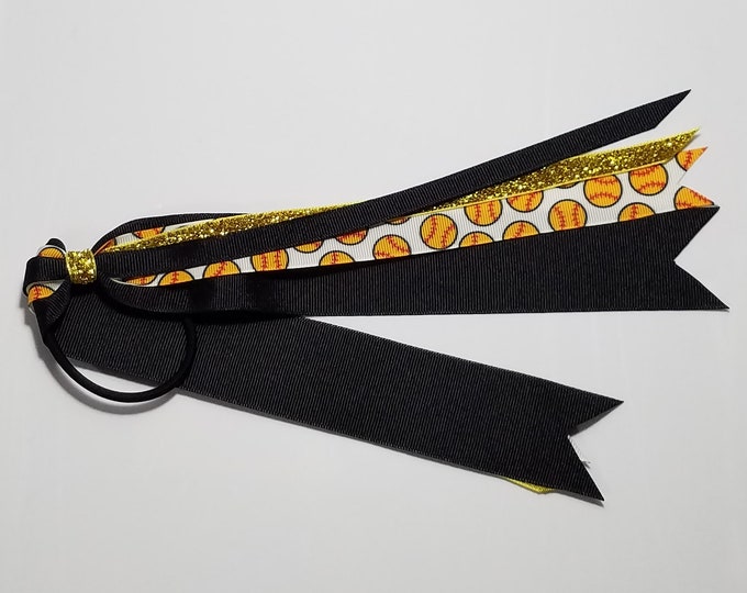Softball Ponytail Streamer *You Choose Solid Ribbon Color- Glitter Color & Length*