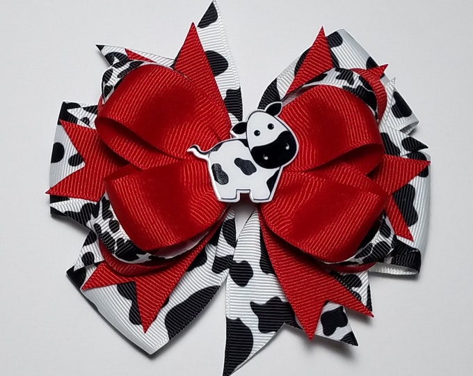 5" Cow Print OTT Hair Bow *You Choose Solid Ribbon Color*