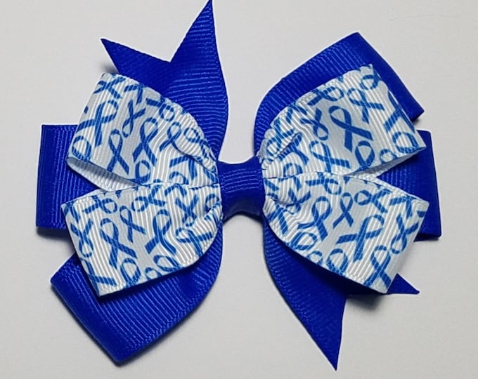 3.5" Blue Awareness Ribbon Hair Bow *You Choose Solid Bow Color*