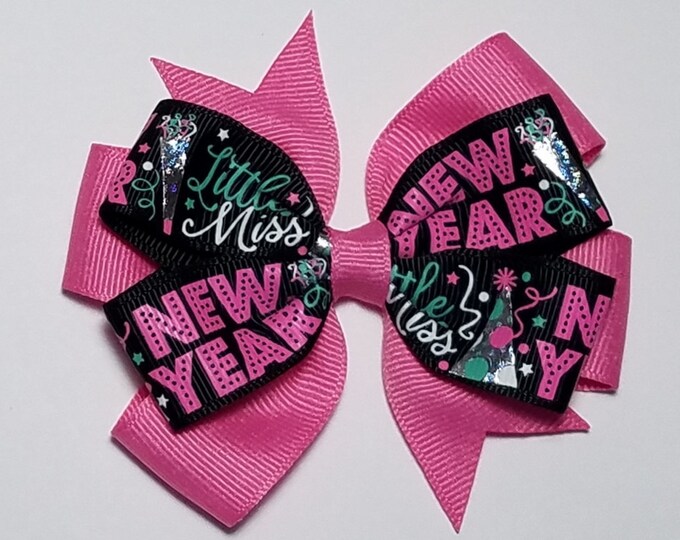 3.5" New Year Hair Bow *You Choose Solid Bow Color*