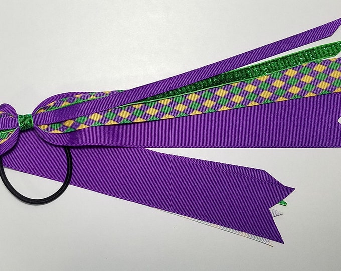 Mardi Gras Ponytail Streamer *You Choose Solid Ribbon Color- Glitter Ribbon Color & Length*