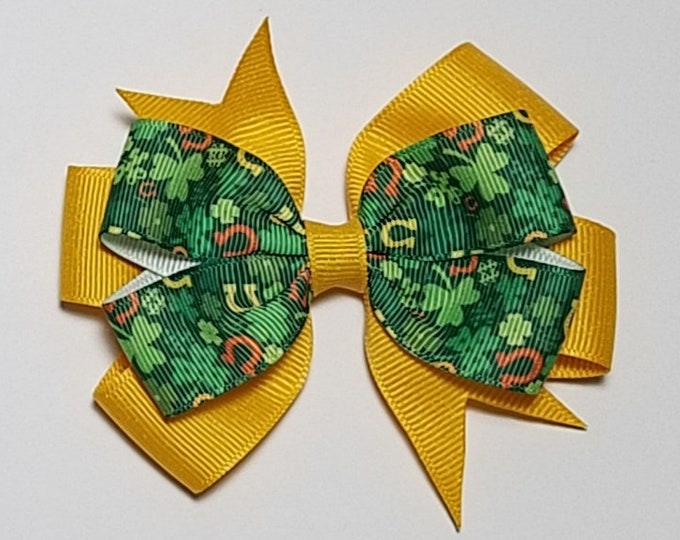 3.5" Shamrock Hair Bow *You Choose Solid Bow Color*