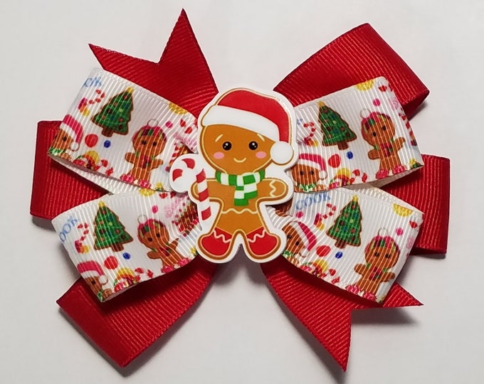 3.5" Gingerbread Man Cookie Hair Bow *You Choose Solid Bow Color*