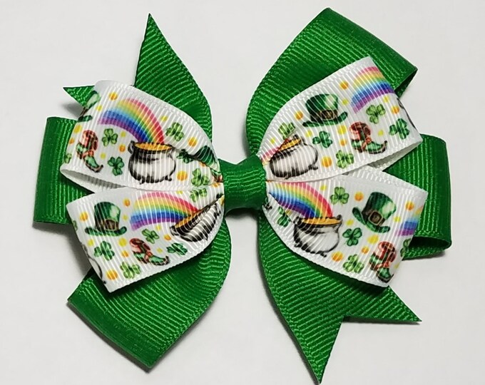 3.5" St. Patrick's Day Hair Bow *You Choose Solid Bow Color*