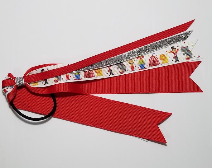 Circus Animals Ponytail Streamer *You Choose Solid Ribbon Color- Glitter Color & Length*