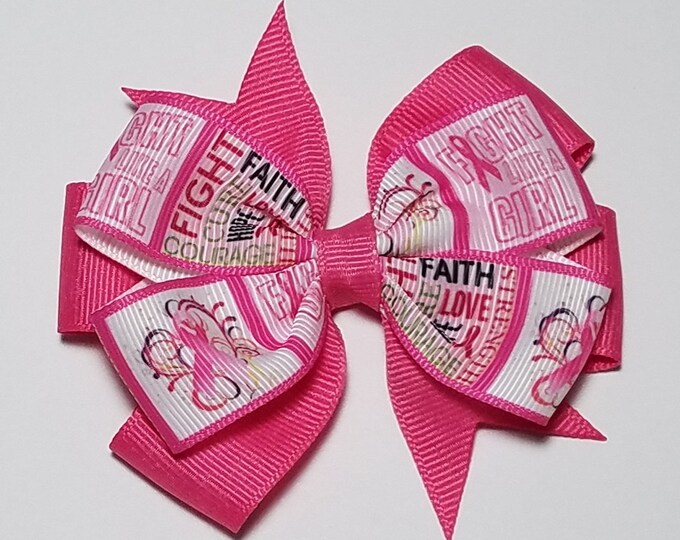 3.5" Breast Cancer Awareness Hair Bow *You Choose Solid Bow Color*