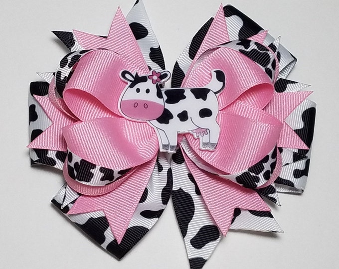 5" Cow Print OTT Hair Bow *You Choose Solid Bow Color*
