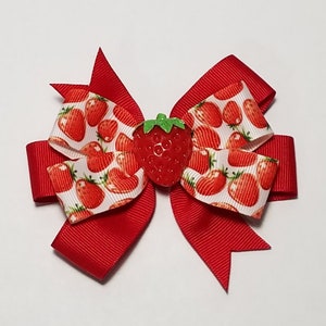 3.5" Strawberry Hair Bow *You Choose Solid Bow Color*