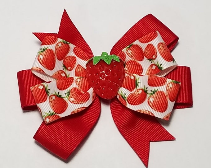 3.5" Strawberry Hair Bow *You Choose Solid Bow Color*