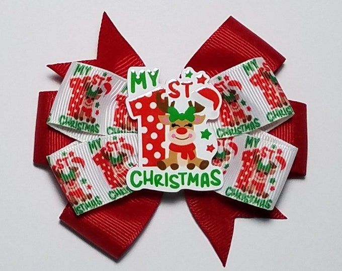 3.5" 1st Christmas Hair Bow *You Choose Solid Bow Color*