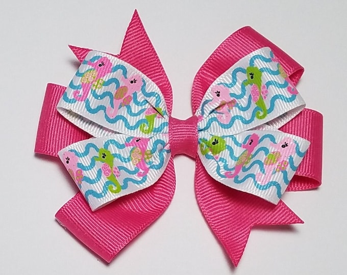 3.5" Seahorse Hair Bow *You Choose Solid Bow Color*