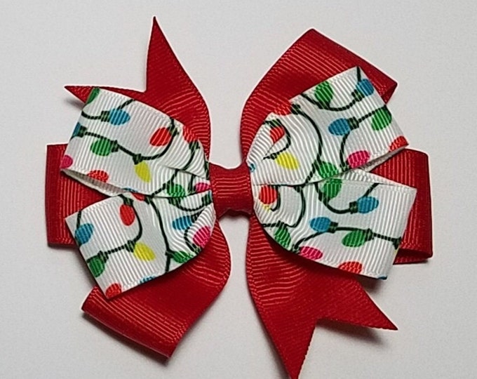 3.5" Christmas Light Bulb Hair Bow *You Choose Solid Bow Color*