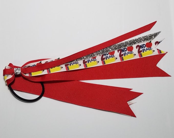 2nd Grade Ponytail Streamer *You Choose Solid Ribbon Color- Glitter Color & Length*