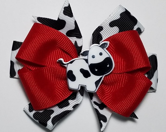 3.5" Cow Print Hair Bow *You Choose Solid Bow Color*