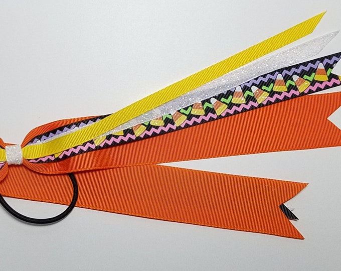 Candy Corn Glitter Ponytail Streamer