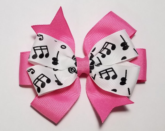 3.5" Music Notes Hair Bow *You Choose Solid Bow Color*