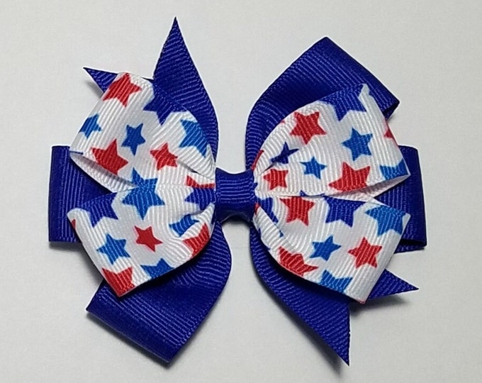 3.5" Patriotic Stars Hair Bow *You Choose Solid Bow Color*