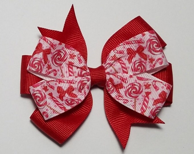 3.5" Candy Cane Hair Bow *You Choose Solid Bow Color*