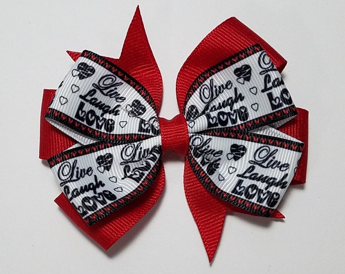 3.5" Live Laugh Love Hair Bow *You Choose Solid Bow Color*