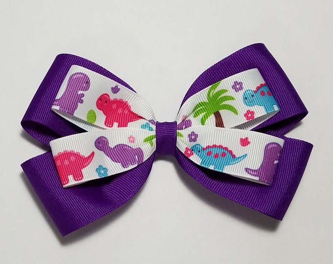 5" Dinosaur Hair Bow *You Choose Solid Bow Color*