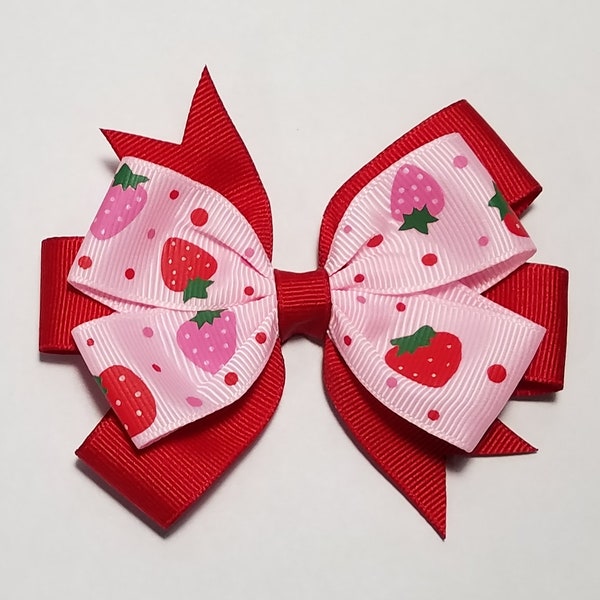 3.5" Strawberry Hair Bow *You Choose Solid Bow Color*