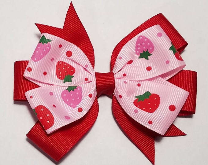 3.5" Strawberry Hair Bow *You Choose Solid Bow Color*