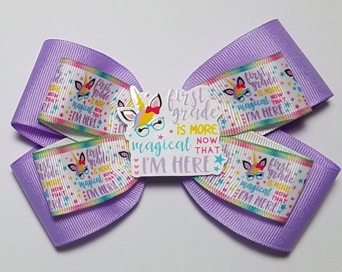 5" 1st Grade Hair Bow *You Choose Solid Bow Color*