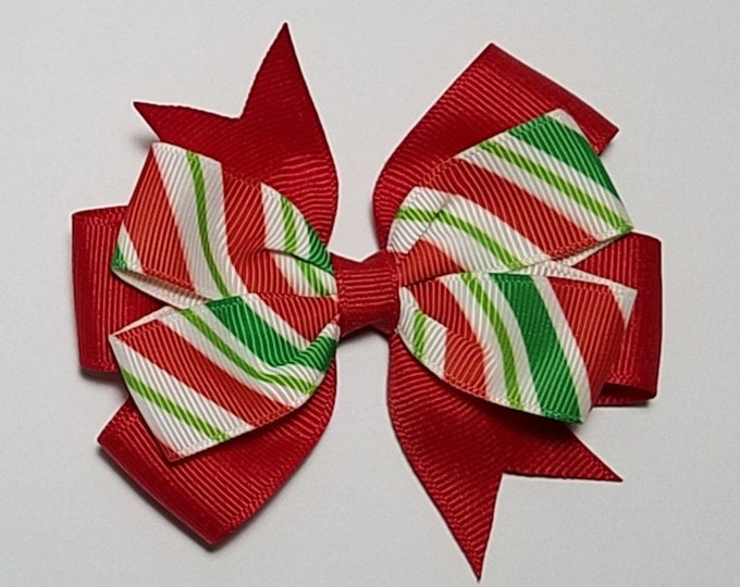 3.5" Candy Cane Stripe Hair Bow *You Choose Solid Bow Color*