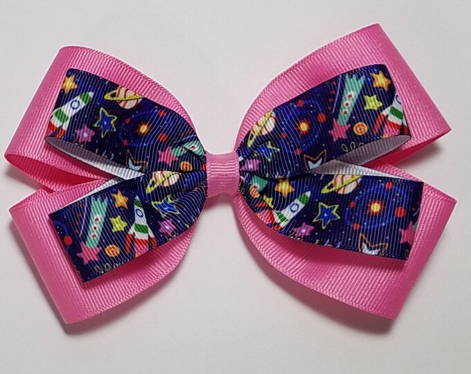 5" Outer Space Hair Bow *You Choose Solid Bow Color*