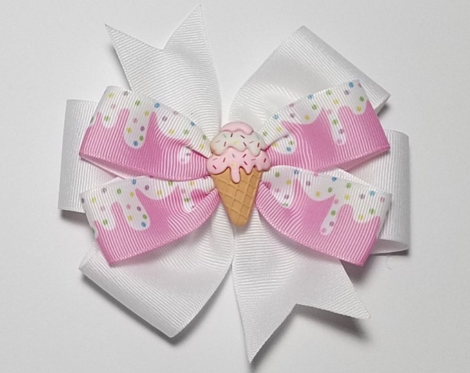 5" Ice Cream Cone Sprinkles Hair Bow *You Choose Solid Bow Color*