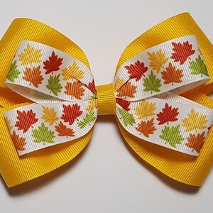 5" Fall Leaves Hair Bow *You Choose Solid Bow Color*