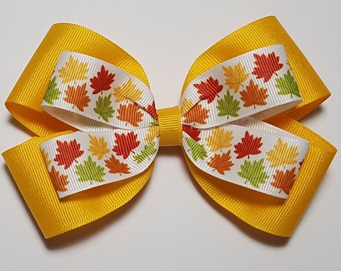 5" Fall Leaves Hair Bow *You Choose Solid Bow Color*