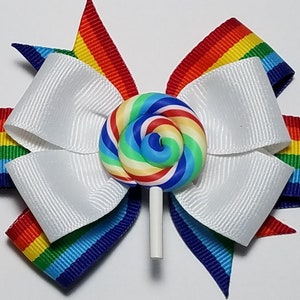3.5&quot; Lollipop Rainbow Hair Bow *You Choose Solid Bow Color*