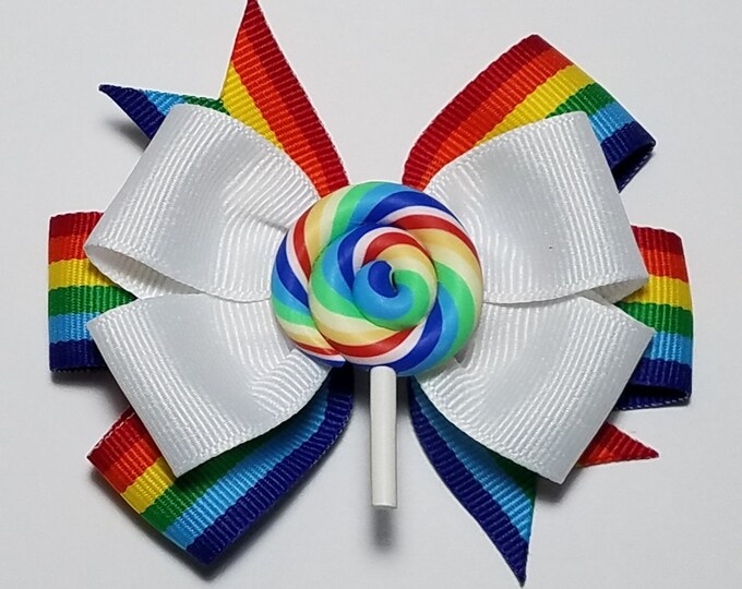 3.5" Lollipop Rainbow Hair Bow *You Choose Solid Bow Color*