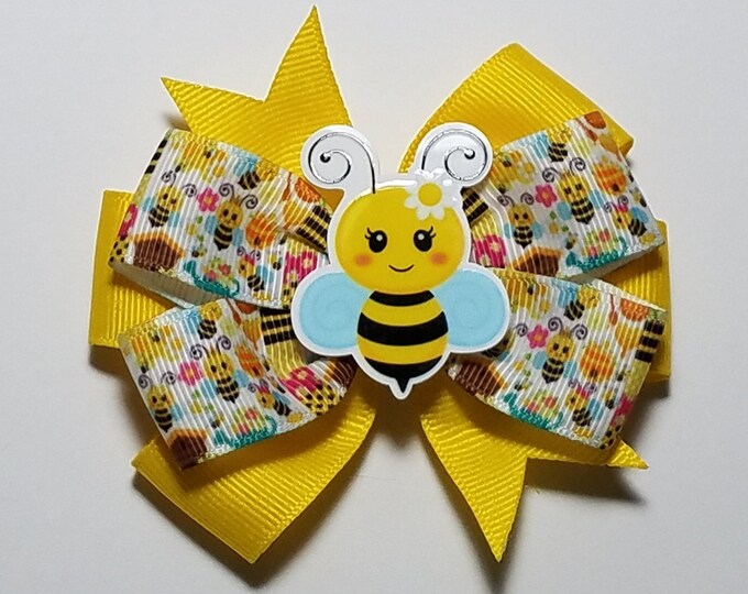 3.5" Bee Hair Bow *You Choose Solid Bow Color*