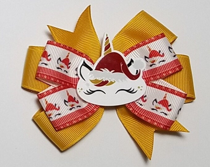 3.5" Christmas Unicorn Hair Bow *You Choose Solid Bow Color*