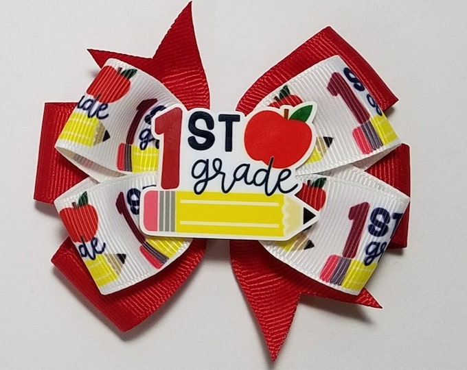 3.5" 1st Grade Hair Bow *You Choose Solid Bow Color*