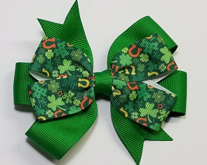 3.5" Shamrock Hair Bow *You Choose Solid Bow Color*
