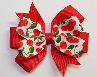 3.5" Cherry Hair Bow *You Choose Solid Bow Color*