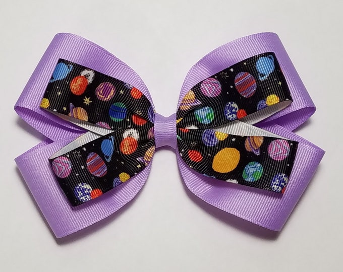 5" Planets Hair Bow *You Choose Solid Bow Color*
