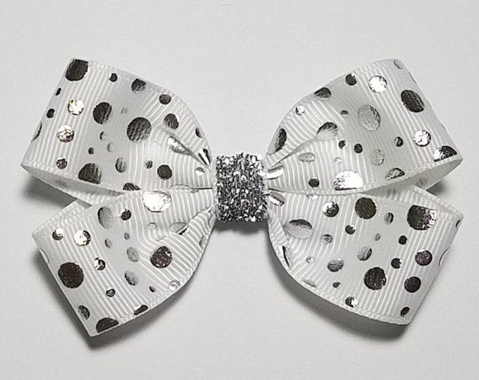 3" White Foil Polka Dot Hair Bow